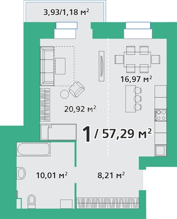 
   Продам 1-комнатную, 57.26 м², Березина ул, 82д

. Фото 1.