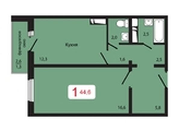 
   Продам 1-комнатную, 44.6 м², КБС. Берег, дом 5 строение 1

. Фото 1.