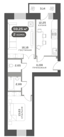 
   Продам 2-комнатную, 59.25 м², Южный берег, дом 24

. Фото 1.