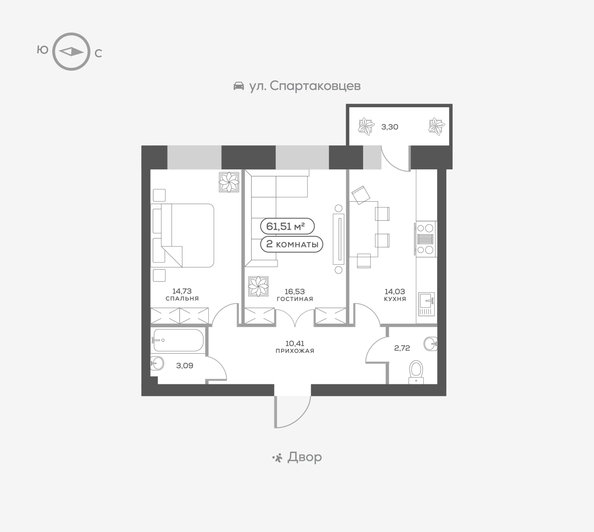 
   Продам 2-комнатную, 62.3 м², Ладо Кецховели ул, 27

. Фото 1.