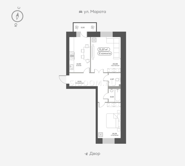 
   Продам 2-комнатную, 72.1 м², Ладо Кецховели ул, 27

. Фото 1.