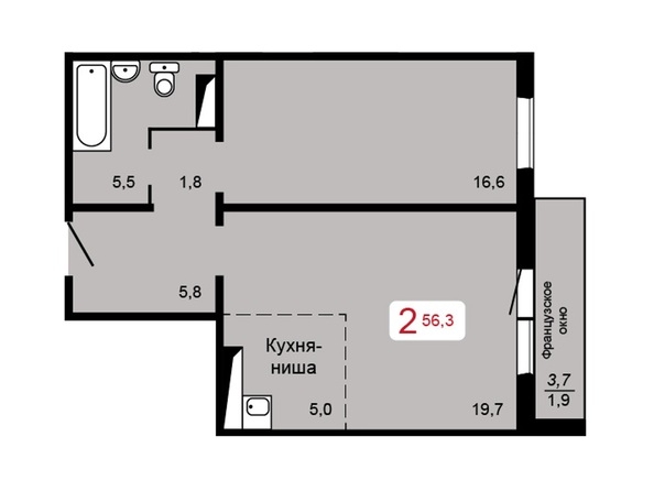 
   Продам 2-комнатную, 56.3 м², Мичурино, дом 2 строение 6

. Фото 1.