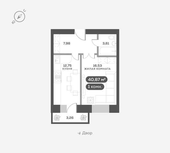 
   Продам 1-комнатную, 40.87 м², Сити-квартал Октябрьский, дом 2

. Фото 4.