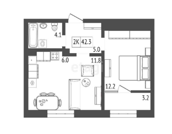 
   Продам 2-комнатную, 42.5 м², Прогресс-квартал Перемены, дом 1

. Фото 1.