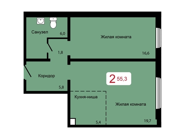 
  Продается 2-комн. квартира, 55.3 м², ЖК Мичурино, дом 2 строение 6
. Фото 3.