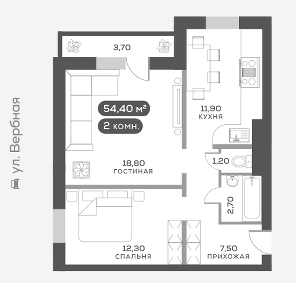 
  Продам 2-комн. квартиру, 54.4 м², ЖК Белый квартал на Свободном, дом 3
. Фото 1.