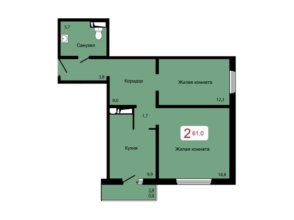 
  Продается 2-комн. квартира, 61 м², ЖК Мичурино, дом 2 строение 7
. Фото 7.