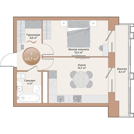 
  Продается 1-комн. квартира, 39.4 м², ЖК Небо над Енисеем, корпус 3
. Фото 2.