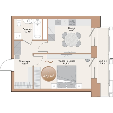 
  Продается 1-комн. квартира, 39.3 м², ЖК Небо над Енисеем, корпус 3
. Фото 2.