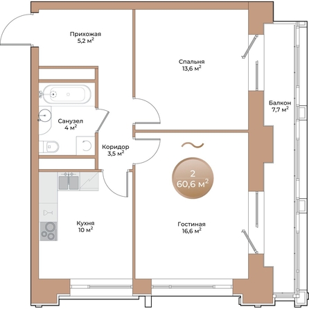 
  Продается 2-комн. квартира, 55.2 м², ЖК Небо над Енисеем, корпус 3
. Фото 1.