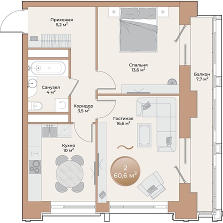 
  Продается 2-комн. квартира, 55.2 м², ЖК Небо над Енисеем, корпус 3
. Фото 2.