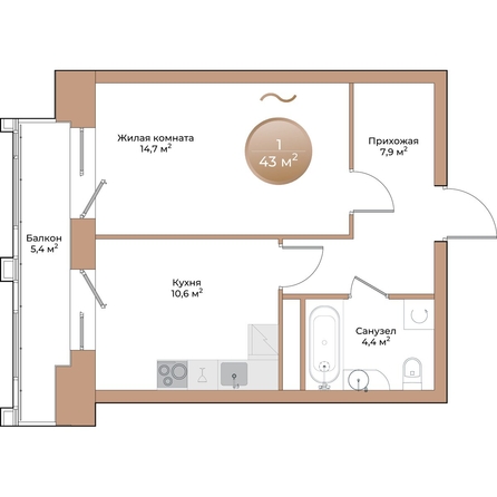 
  Продается 1-комн. квартира, 39.2 м², ЖК Небо над Енисеем, корпус 3
. Фото 2.
