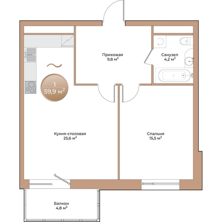 
  Продается 1-комн. квартира, 56.5 м², ЖК Небо над Енисеем, корпус 2
. Фото 3.