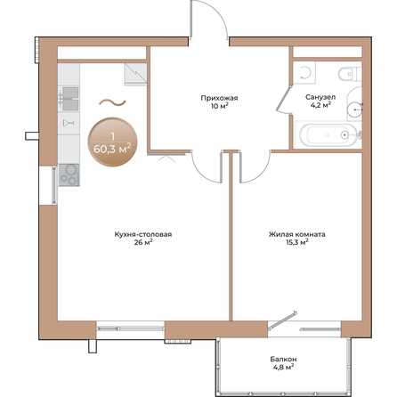 
  Продается 1-комн. квартира, 56.9 м², ЖК Небо над Енисеем, корпус 2
. Фото 3.