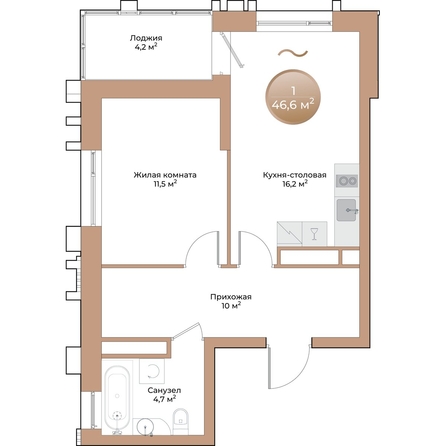 
  Продается 1-комн. квартира, 44.5 м², ЖК Небо над Енисеем, корпус 2
. Фото 3.