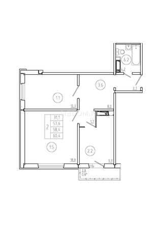 
  Продается 2-комн. квартира, 58.4 м², ЖК Три слона, дом 3
. Фото 7.
