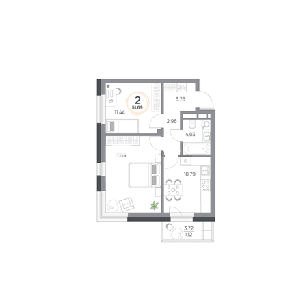 
  Продается 2-комн. квартира, 51.69 м², ЖК Юдинский, дом 1.3
. Фото 1.