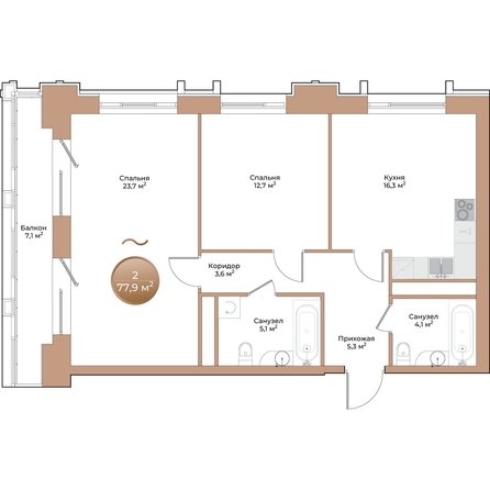 
  Продается 2-комн. квартира, 72.9 м², ЖК Небо над Енисеем
. Фото 3.