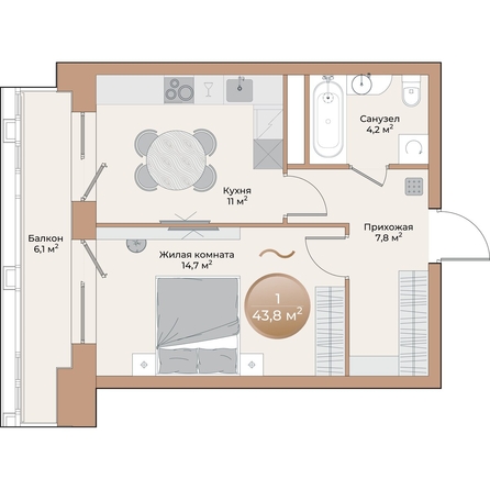 
  Продается 1-комн. квартира, 39.5 м², ЖК Небо над Енисеем
. Фото 1.