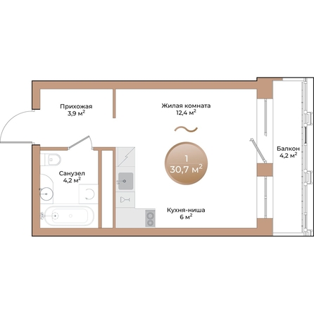 
  Продается 1-комн. квартира, 27.8 м², ЖК Небо над Енисеем
. Фото 3.