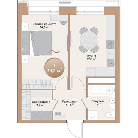 
  Продается 1-комн. квартира, 39.2 м², ЖК Небо над Енисеем
. Фото 3.