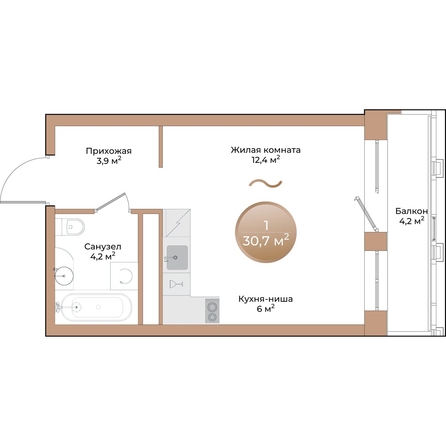 
  Продается 1-комн. квартира, 27.8 м², ЖК Небо над Енисеем
. Фото 3.