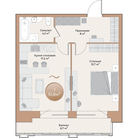 
  Продается 1-комн. квартира, 47.1 м², ЖК Небо над Енисеем
. Фото 2.