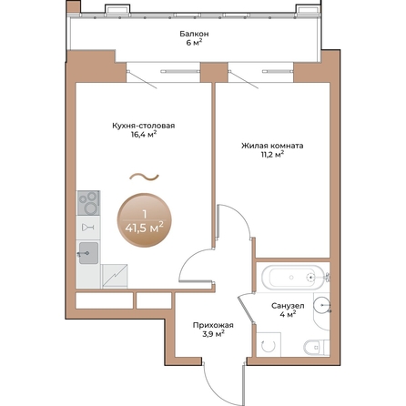 
  Продается 1-комн. квартира, 37.3 м², ЖК Небо над Енисеем
. Фото 1.