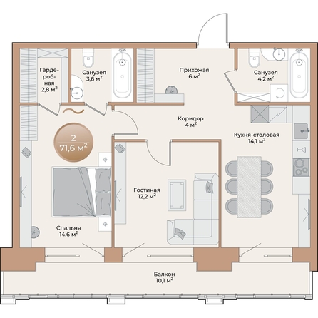 
  Продается 2-комн. квартира, 64.5 м², ЖК Небо над Енисеем
. Фото 2.