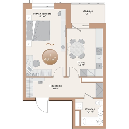 
  Продается 1-комн. квартира, 46 м², ЖК Небо над Енисеем
. Фото 1.