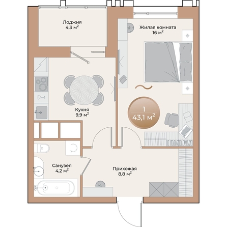 
  Продается 1-комн. квартира, 41 м², ЖК Небо над Енисеем
. Фото 1.