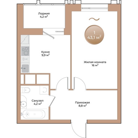 
  Продается 1-комн. квартира, 41 м², ЖК Небо над Енисеем
. Фото 3.