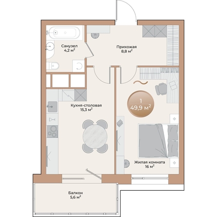 
  Продается 1-комн. квартира, 46 м², ЖК Небо над Енисеем
. Фото 1.