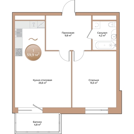 
  Продается 1-комн. квартира, 56.5 м², ЖК Небо над Енисеем
. Фото 2.