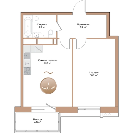 
  Продается 1-комн. квартира, 51.2 м², ЖК Небо над Енисеем
. Фото 3.