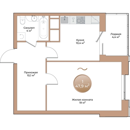 
  Продается 1-комн. квартира, 45.7 м², ЖК Небо над Енисеем
. Фото 3.