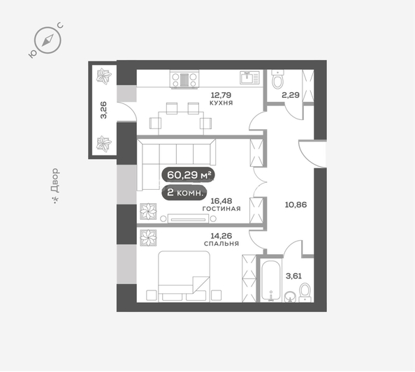 
  Продается 2-комн. квартира, 60.29 м², ЖК Сити-квартал Октябрьский, дом 1
. Фото 1.