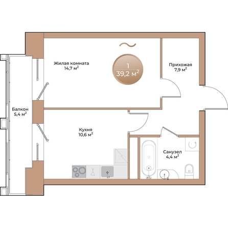 
  Продается 1-комн. квартира, 39.2 м², ЖК Небо над Енисеем
. Фото 1.