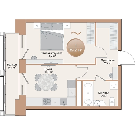 
  Продается 1-комн. квартира, 39.2 м², ЖК Небо над Енисеем
. Фото 2.