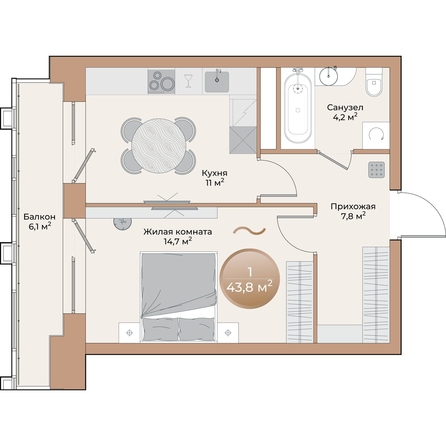 
  Продается 1-комн. квартира, 39.5 м², ЖК Небо над Енисеем
. Фото 1.