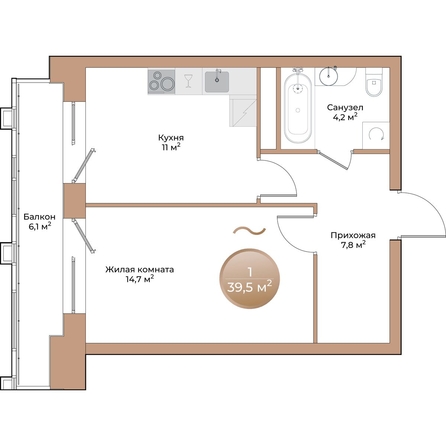 
  Продается 1-комн. квартира, 39.5 м², ЖК Небо над Енисеем
. Фото 1.