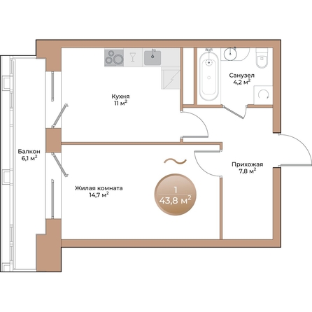 
  Продается 1-комн. квартира, 39.5 м², ЖК Небо над Енисеем
. Фото 3.