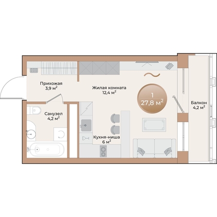 
  Продается студия, 27.8 м², ЖК Небо над Енисеем
. Фото 2.