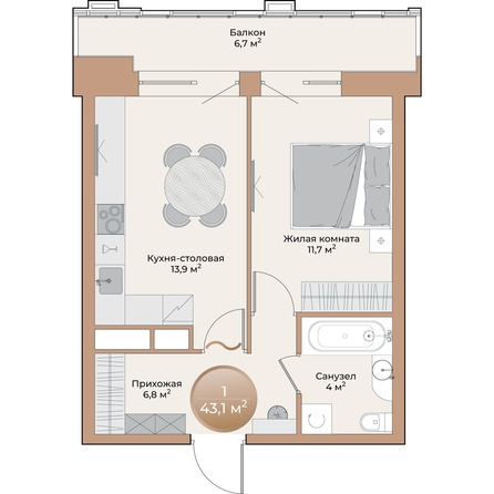 
  Продается 1-комн. квартира, 38.4 м², ЖК Небо над Енисеем
. Фото 1.