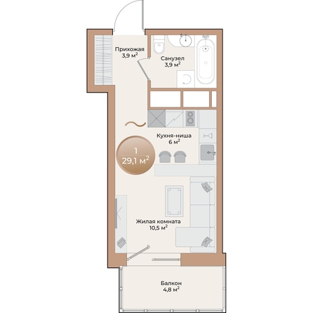 
  Продается 1-комн. квартира, 25.7 м², ЖК Небо над Енисеем
. Фото 1.