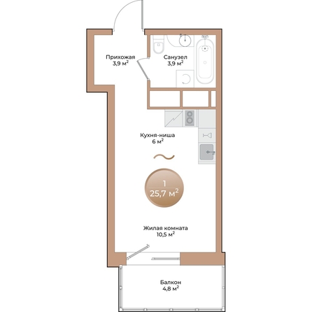 
  Продается студия, 25.7 м², ЖК Небо над Енисеем
. Фото 1.