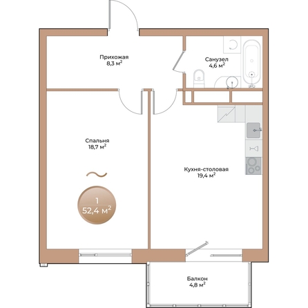 
  Продается 1-комн. квартира, 52.4 м², ЖК Небо над Енисеем
. Фото 1.