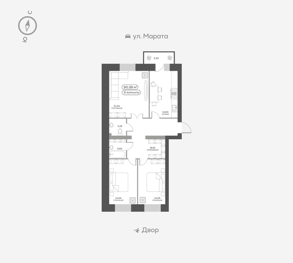 
  Продается 3-комн. квартира, 90.1 м², ЖК Сити-квартал Кецховели, дом 1
. Фото 6.