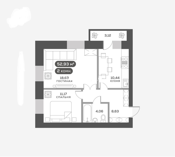 
  Продается 2-комн. квартира, 52.93 м², ЖК Сити-квартал Октябрьский, дом 1
. Фото 1.