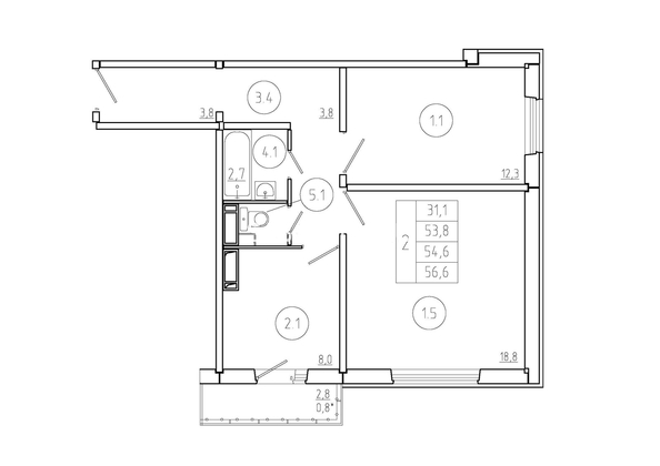 
  Продается 2-комн. квартира, 54.6 м², ЖК Три слона, дом 1
. Фото 1.